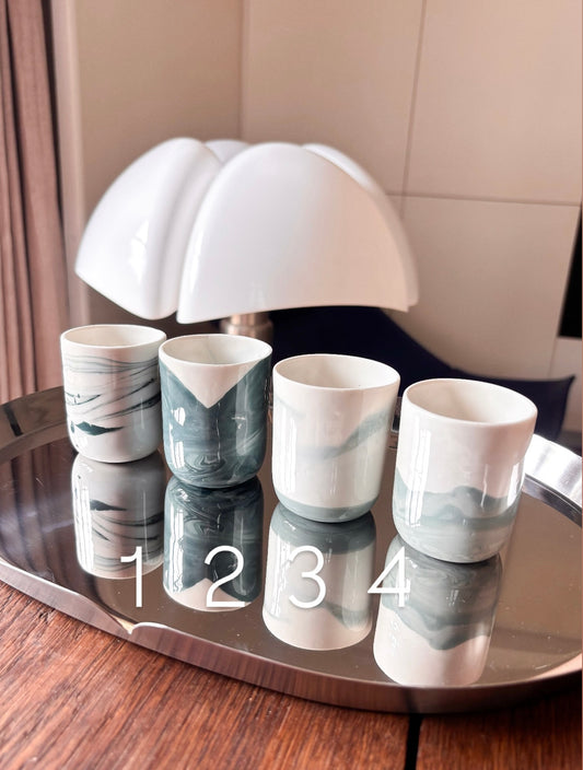 Tasse à espresso en porcelaine, marbré bleu-vert