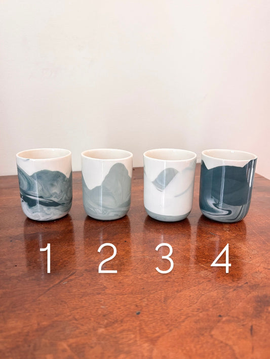 Tasse à espresso en porcelaine, marbré bleu-vert