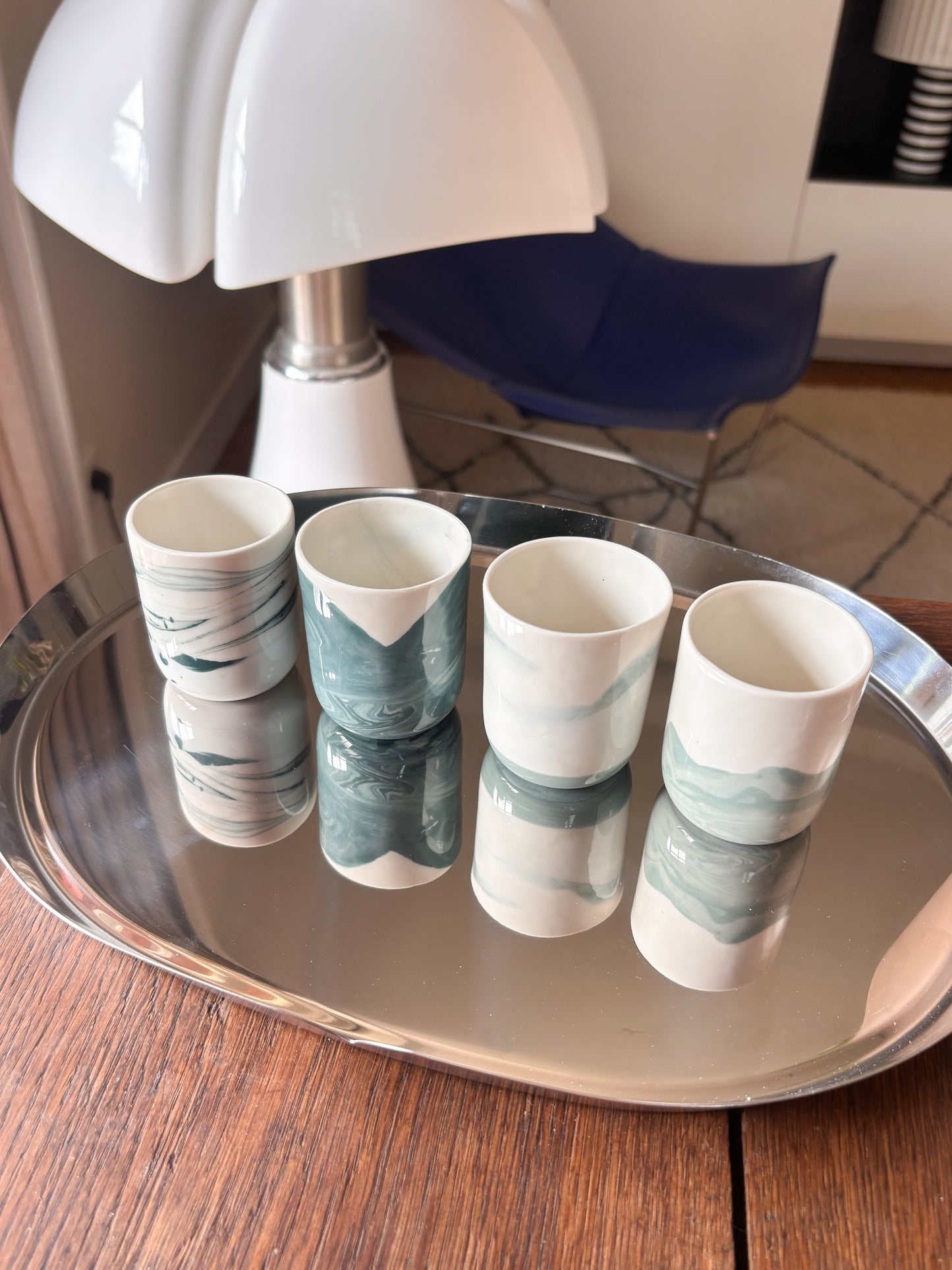 Tasse à espresso en porcelaine, marbré bleu-vert