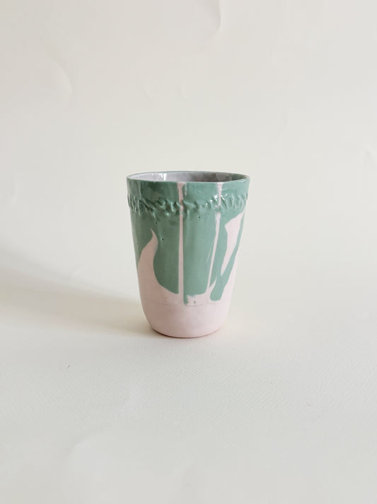 Tasse tactile porcelaine sauge et rose (160ml)