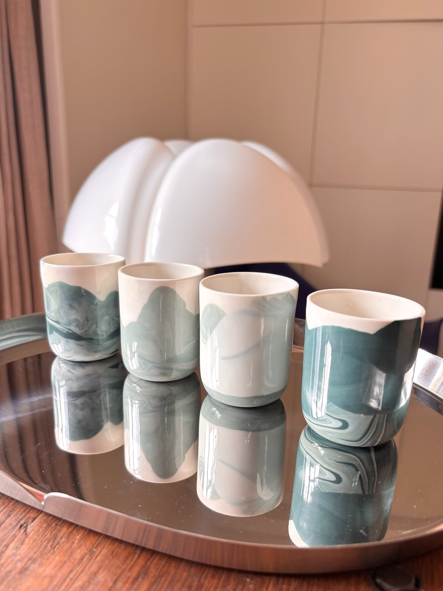 Tasse à espresso en porcelaine, marbré bleu-vert