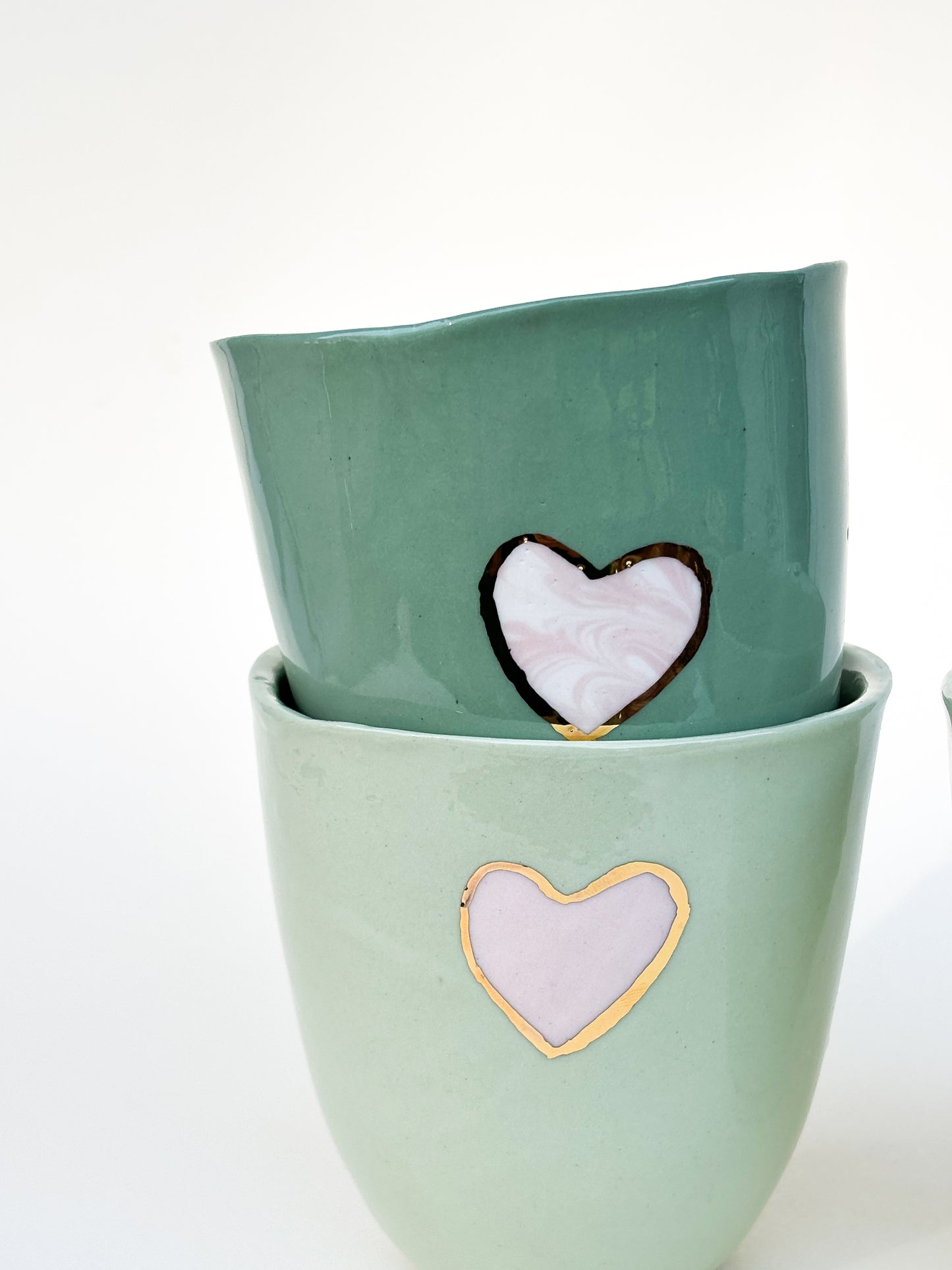 Tasses Coeur en porcelaine dorées a l’or fin 3 modèles uniques - Taille M (250ml)