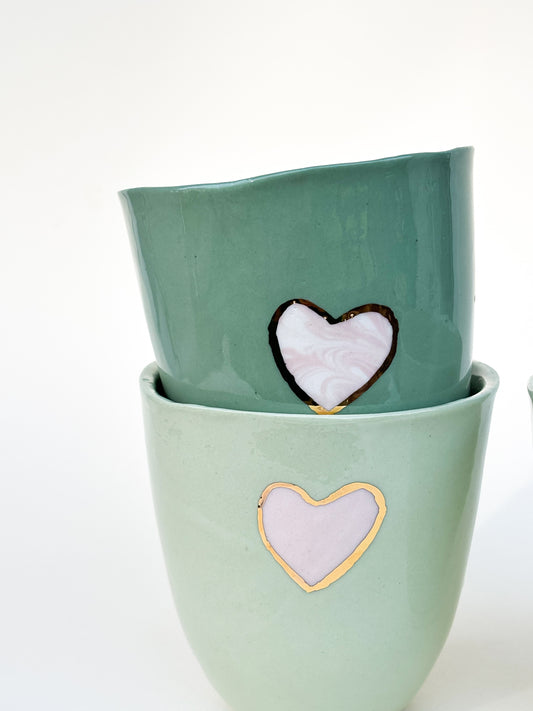 Tasses Coeur en porcelaine dorées a l’or fin 3 modèles uniques - Taille M (250ml)