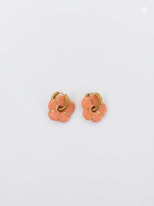 Boucles d’oreilles en porcelaine « Pensée » Orange et or