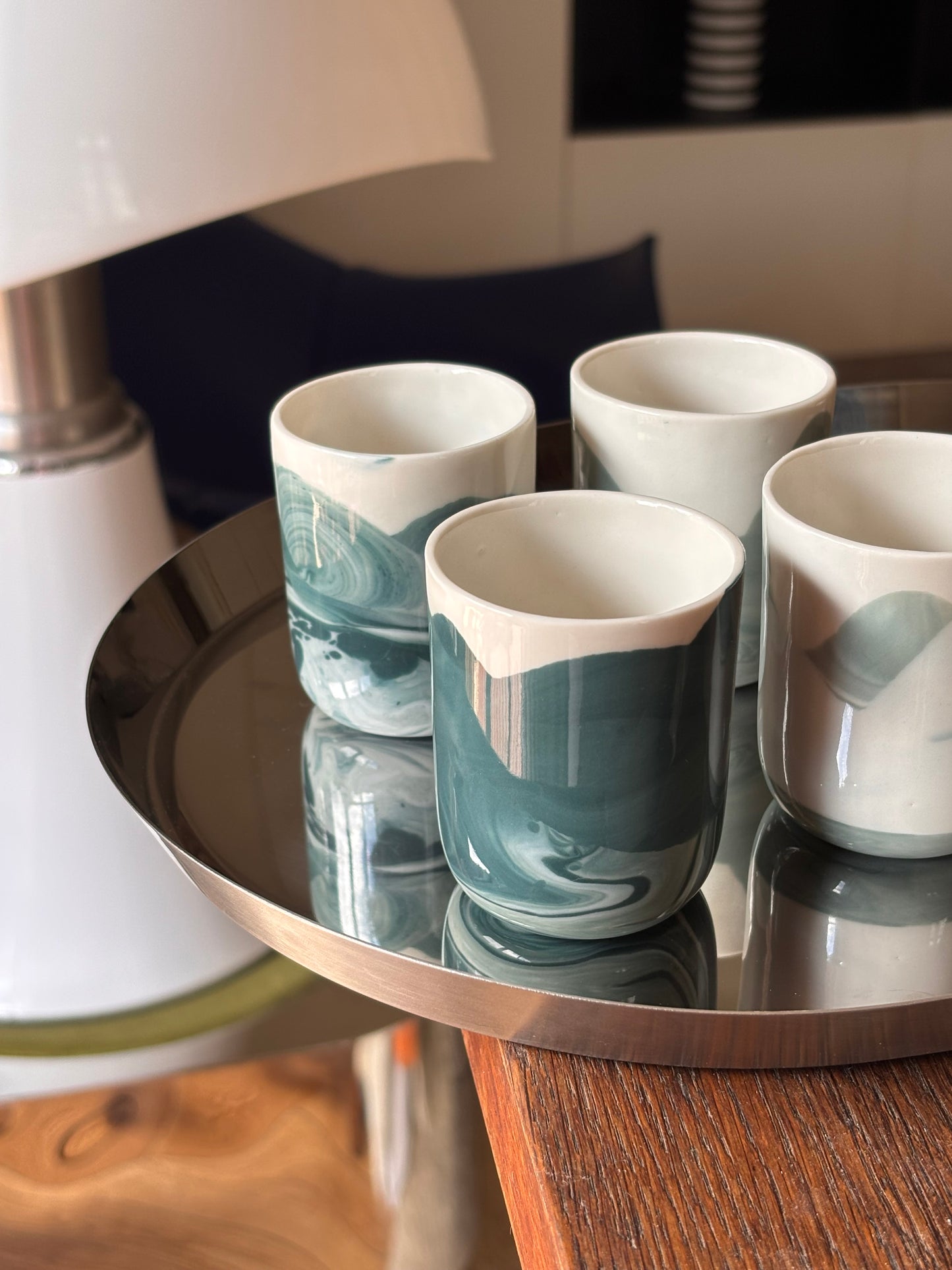 Tasse à espresso en porcelaine, marbré bleu-vert