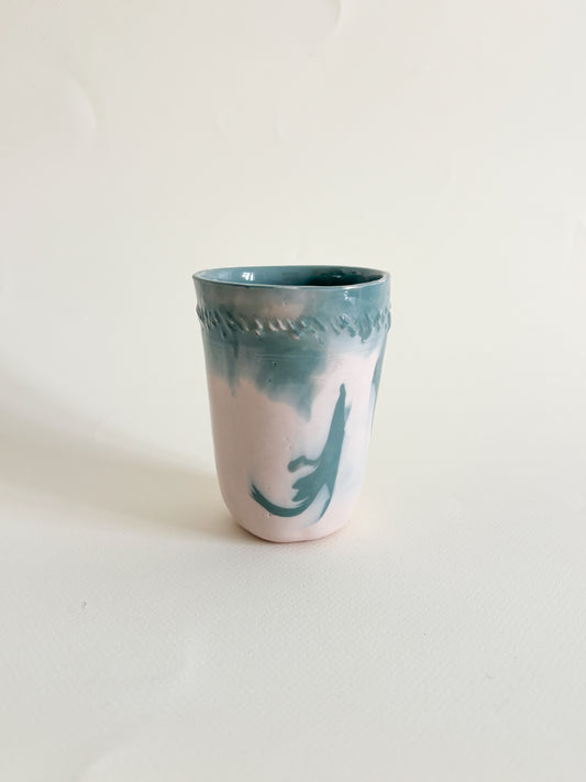 Tasse tactile porcelaine rose et bleu (160ml)