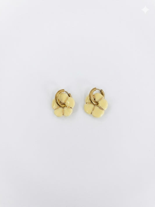 Boucles d’oreilles en porcelaine « Pensée » Jaune et or