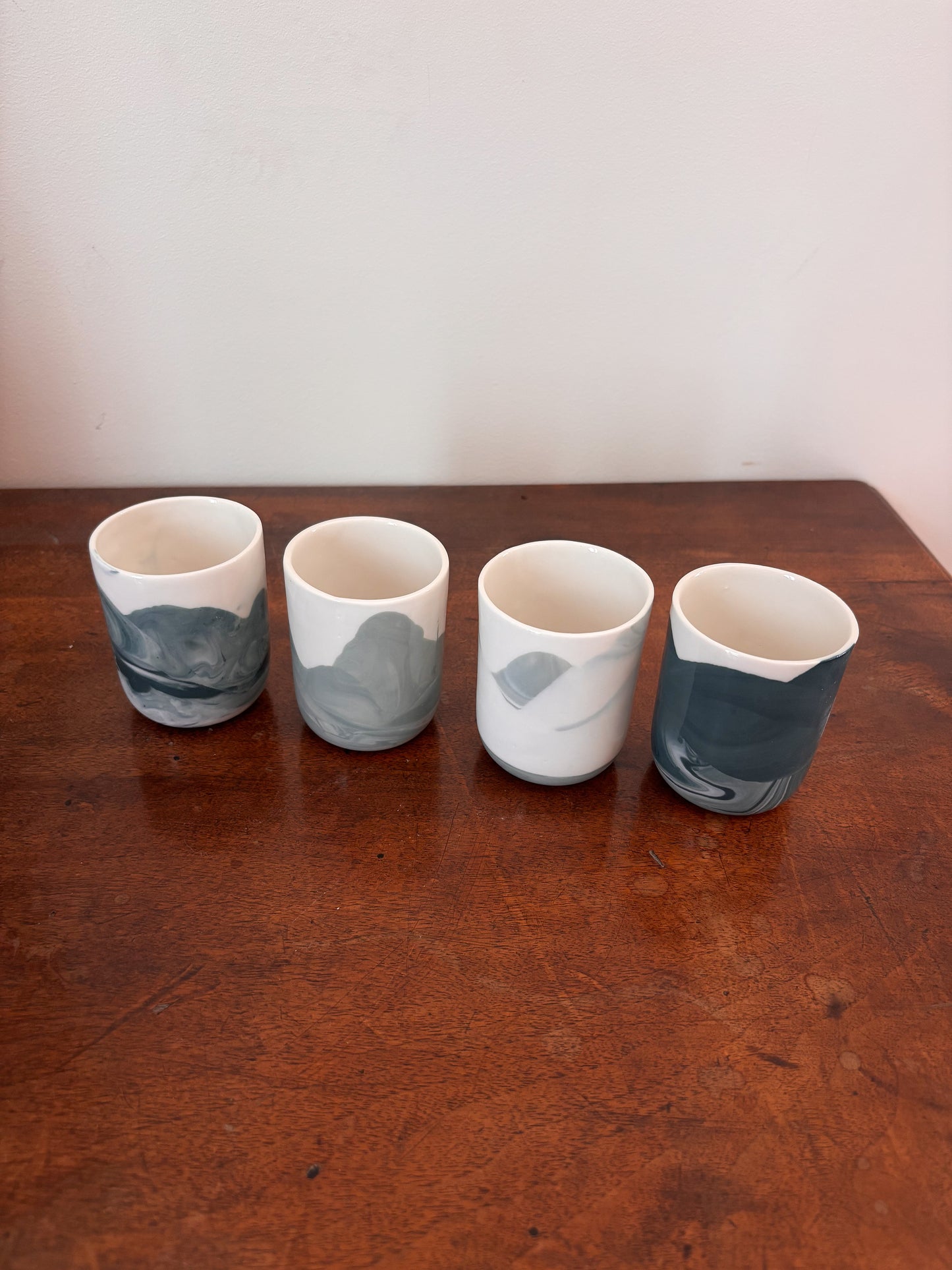 Tasse à espresso en porcelaine, marbré bleu-vert