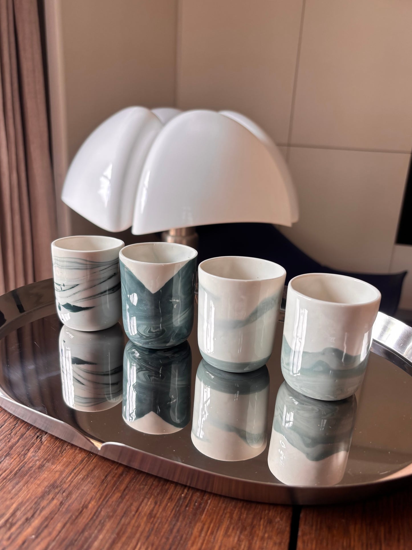 Tasse à espresso en porcelaine, marbré bleu-vert