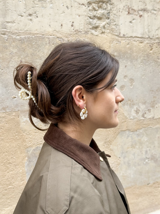 Boucles d’oreilles blanche or Pensée