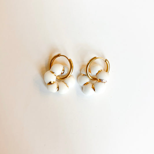Boucles d’oreilles Marguerite en porcelaine dorées à l’or fin