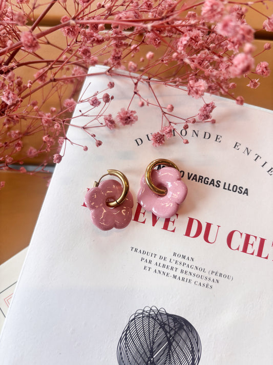 Boucles d’oreilles en porcelaine « Pensée » – Rose