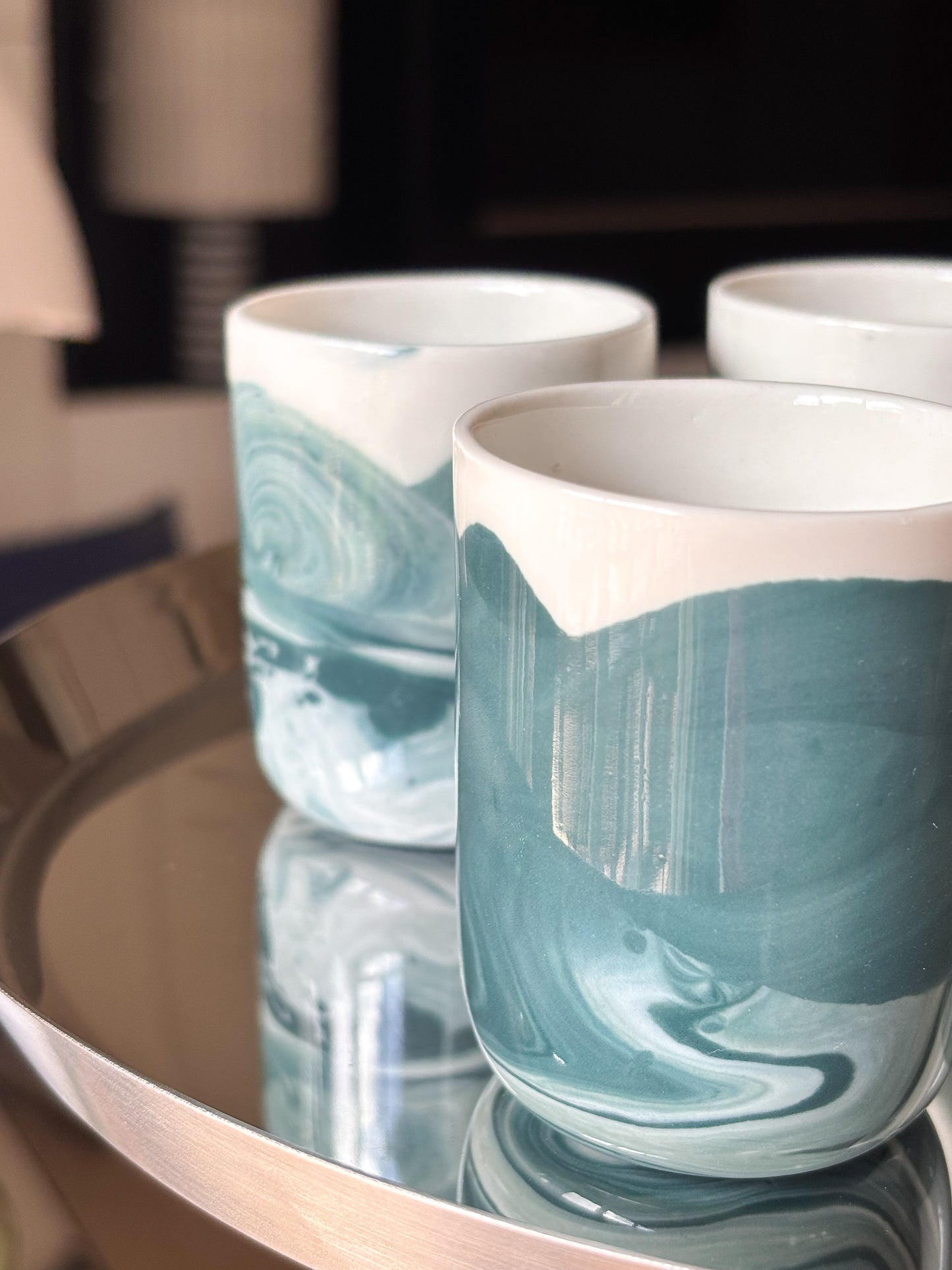 Tasse à espresso en porcelaine, marbré bleu-vert