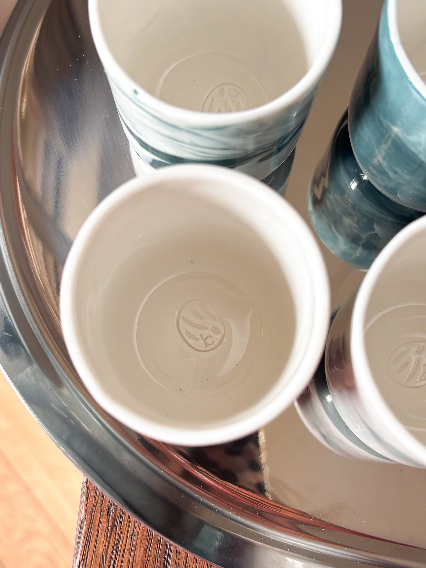 Tasse à espresso en porcelaine, marbré bleu-vert