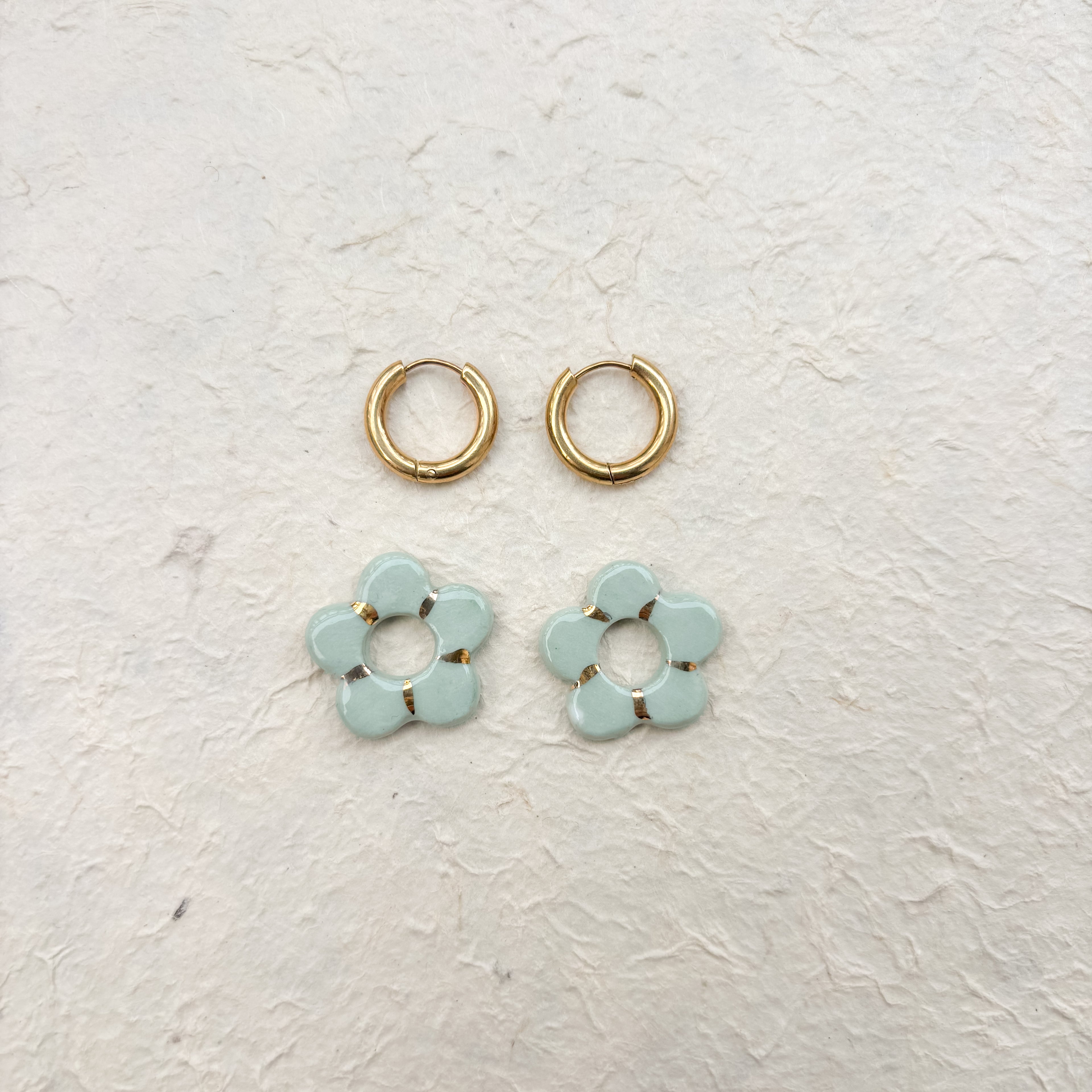 Boucles d’oreilles “Emma” – Porcelaine verte dorée à l’or
