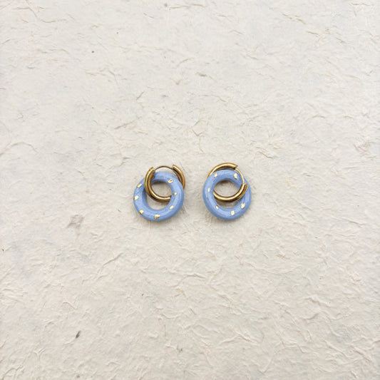 Boucles d’oreilles – Porcelaine bleu canard dorée à l’or